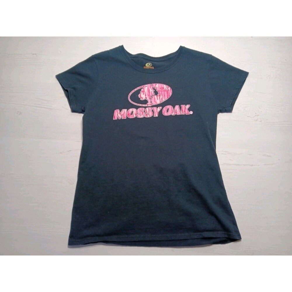 Ladies Mossy Oak Black with Pink Camo T-Shirt Size Medium Hunting Farm